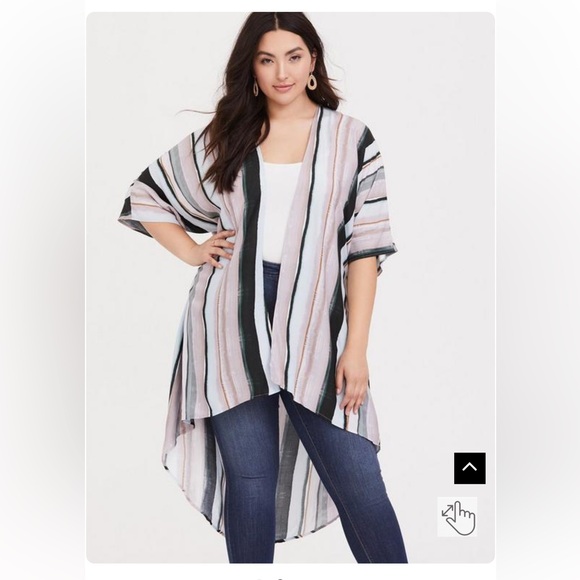 TORRID SIZE 1/2 1X 2X MULTI STRIPE CHALLIS HI-LO KIMONO CARDIGAN WORN ONCE - Picture 3 of 8